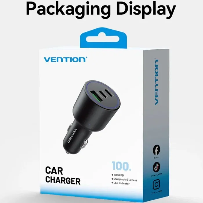 Vention Cargador de Coche FFQB0 2xUSB Tipo C + 1 USB 100W
